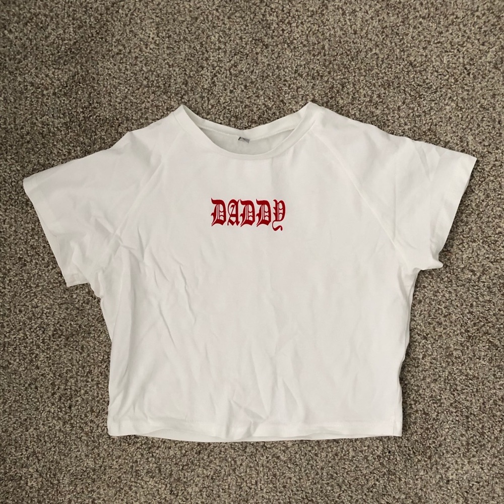 White HOUSEOFBXB “Daddy” Crop Top